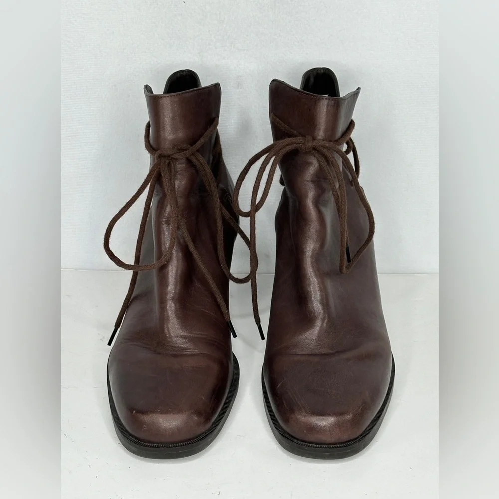 Enzo Angelina Y-Intrigue Brown Leather Lace-Up Ankle Bootie Bohemian‎ Sz 8